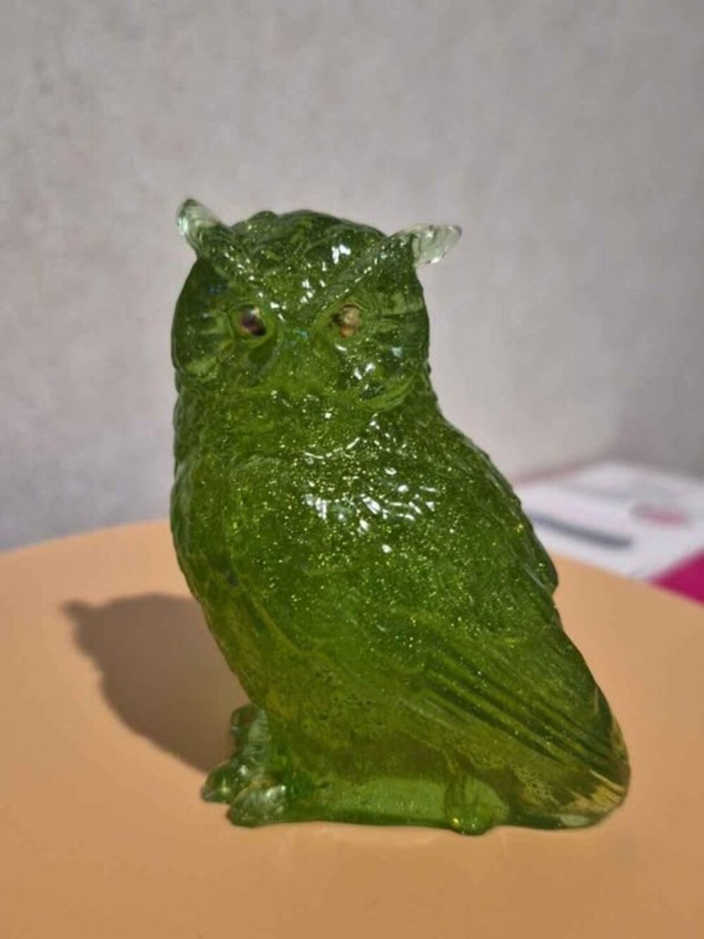 Green Glitter Resin Owl Figurine (3 1/2" tall). #OF8